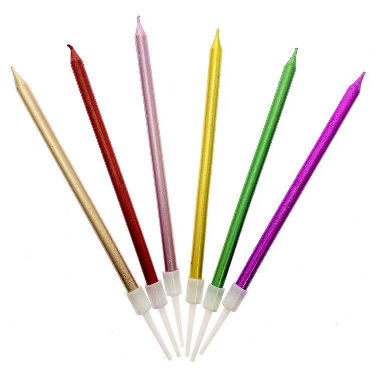 5ZW Long Rod Gold Silver Colorful Gold-Plated Pencil Birthday Candle Dessert Table Cake Baking Supplies 6 Pieces Box