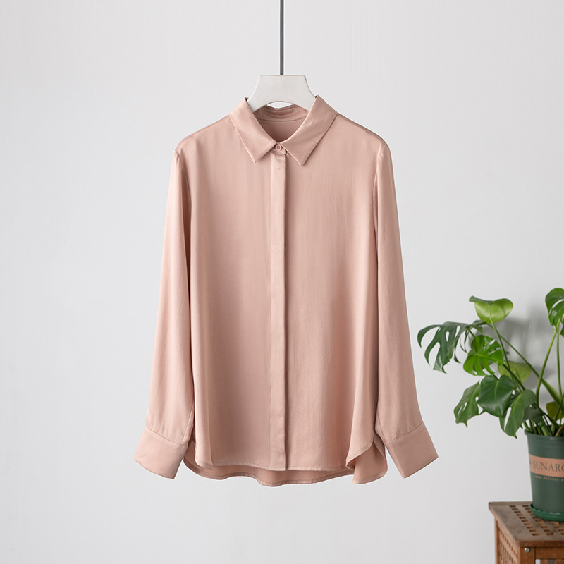 2026 Spring Summer New Silk Blouse for Women Mulberry Silk Long Sleeve Square Collar Loose Satin Sandwashed Shirt Plus Size Women's Clothing