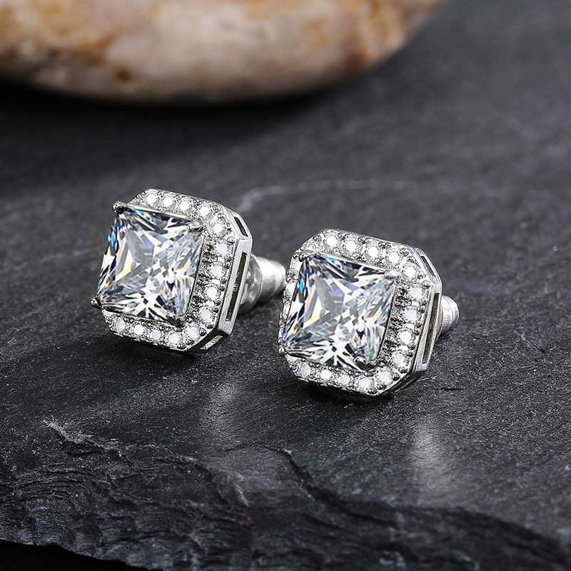 Cao Shi Delicate Square Women's Earrings Full Diamond Green Zircon Earring Jewelry