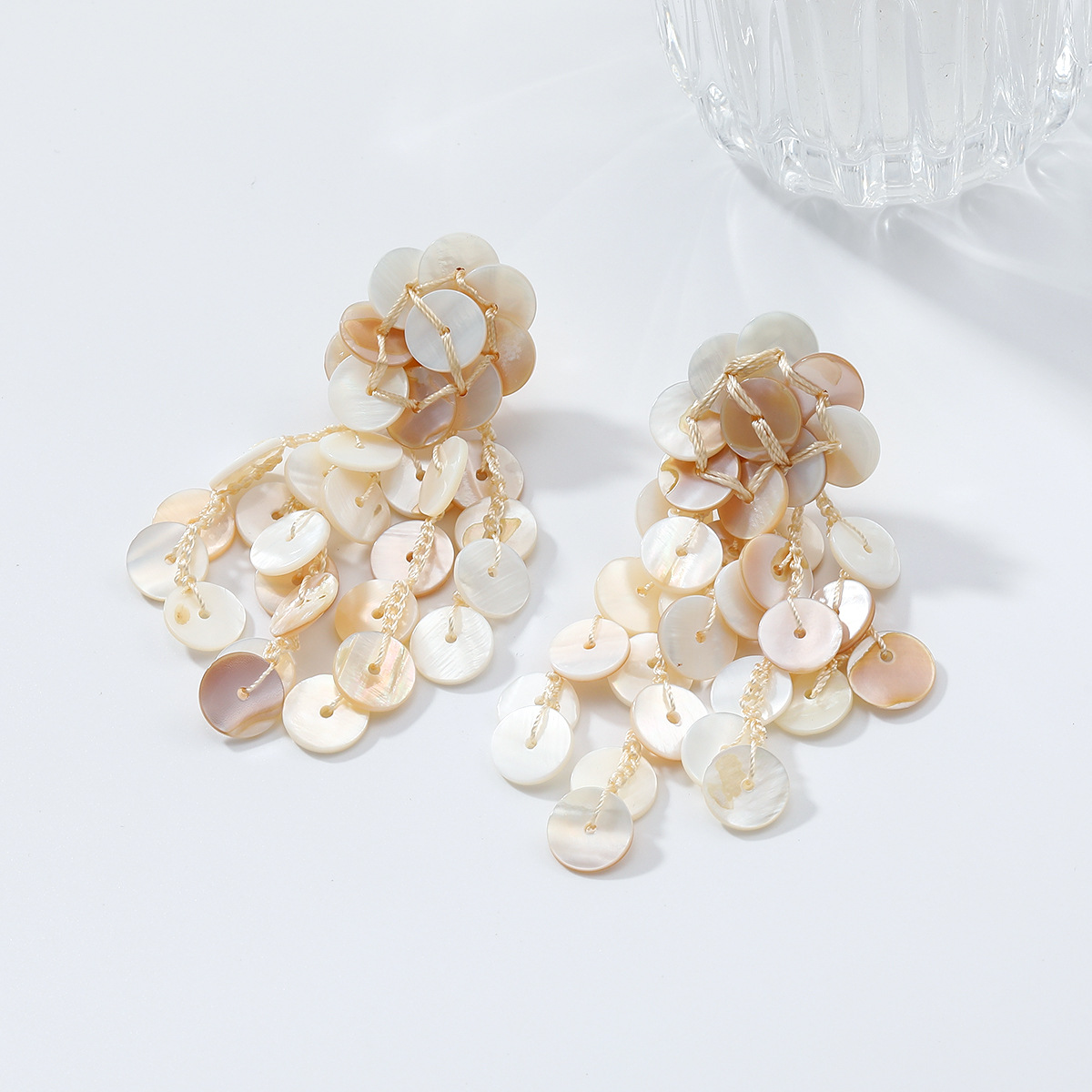 ZA exaggerated big brand shell beach vacation style handmade woven earrings multi-layer tassel