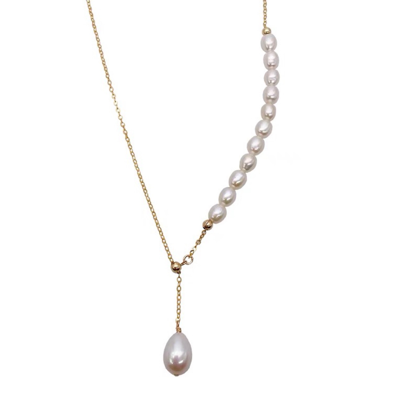 Natural bright freshwater pearl 14K gold-filled necklace adjustable锁骨链 niche gift for women