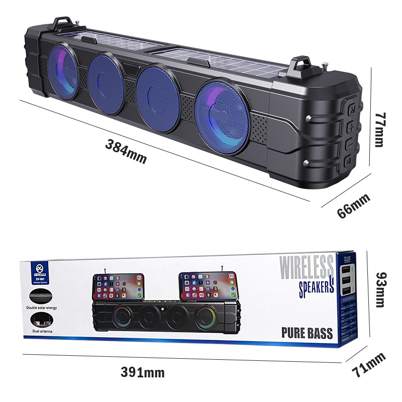 Soundbar Bluetooth Speaker Strip with Color Lights Desktop Outdoor Solar Bluetooth Speaker Subwoofer