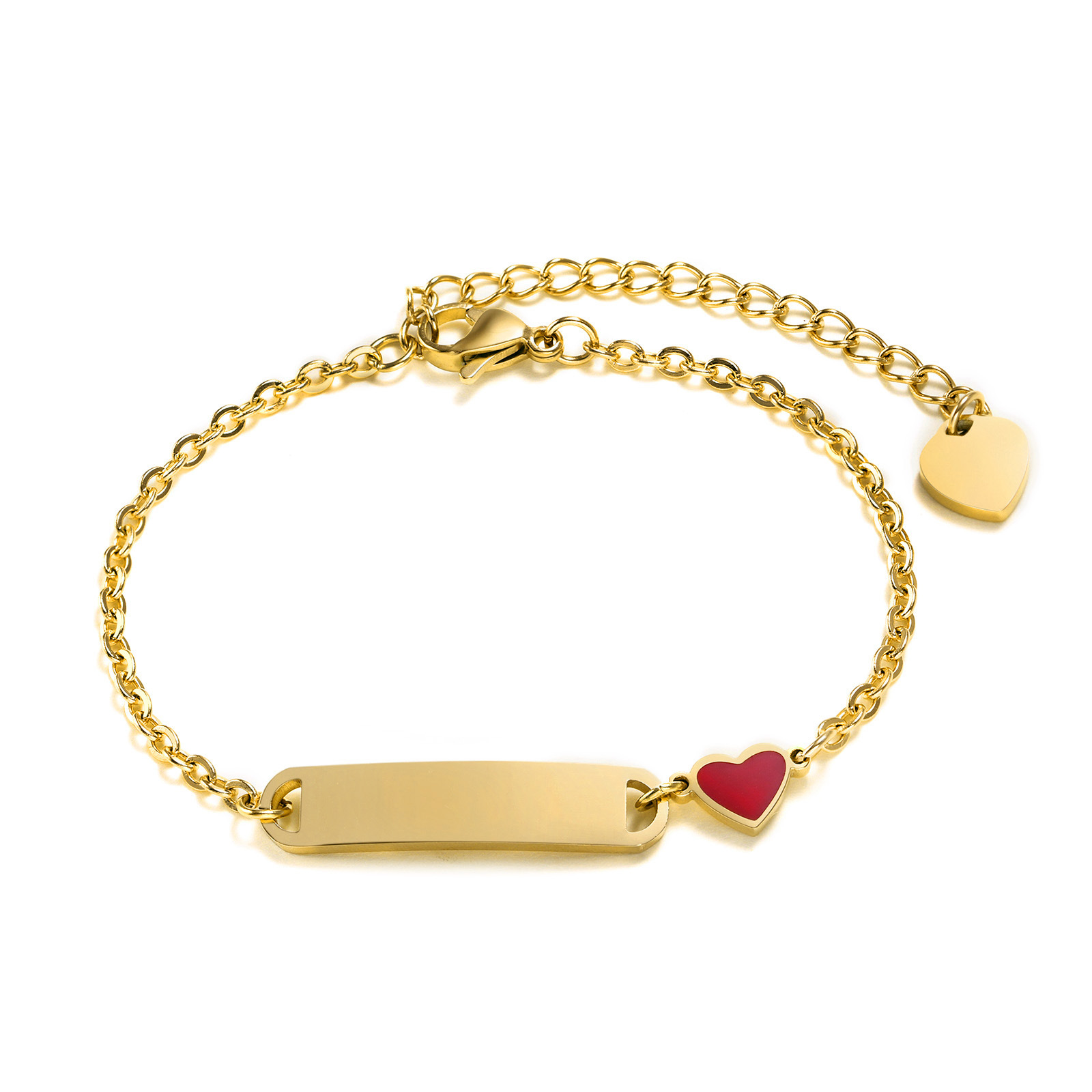 Women's Stainless Steel Bracelet Children's Blank Curved Plate Heart Titanium Steel Epoxy Bracelet Engravable DIY Huanmu