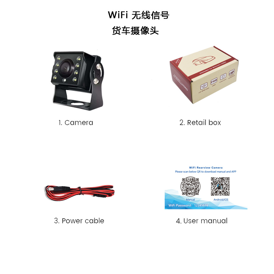 金黄色镜头  全套包装配线 · WiFi信号  8灯货车款式 12V-30V