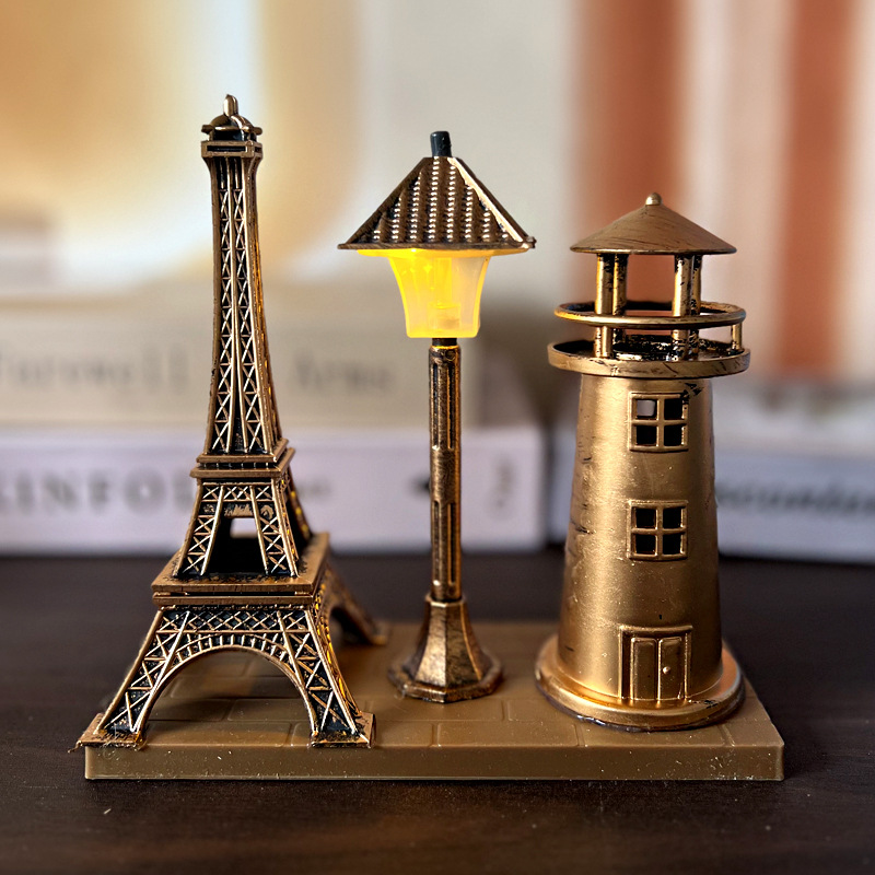 Antique Flowing Sand Street Lamp Pen Holder Student Gift White Sand Hourglass Color-Changing Night Light Ornament