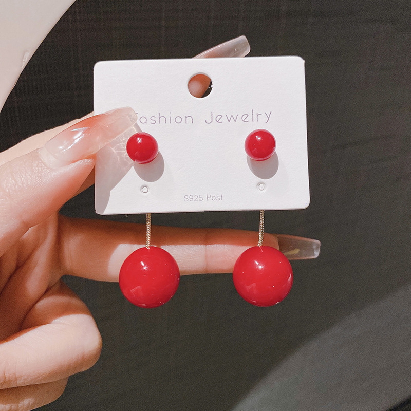 S925 silver needle back-hanging short pearl ear studs earrings 2023 new season ear accessories