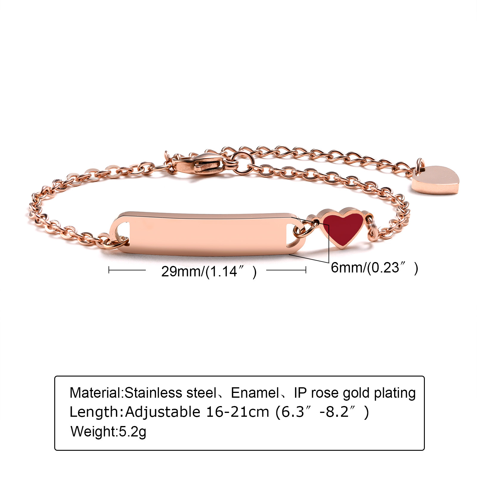 Women's Stainless Steel Bracelet Children's Blank Curved Plate Heart Titanium Steel Epoxy Bracelet Engravable DIY Huanmu