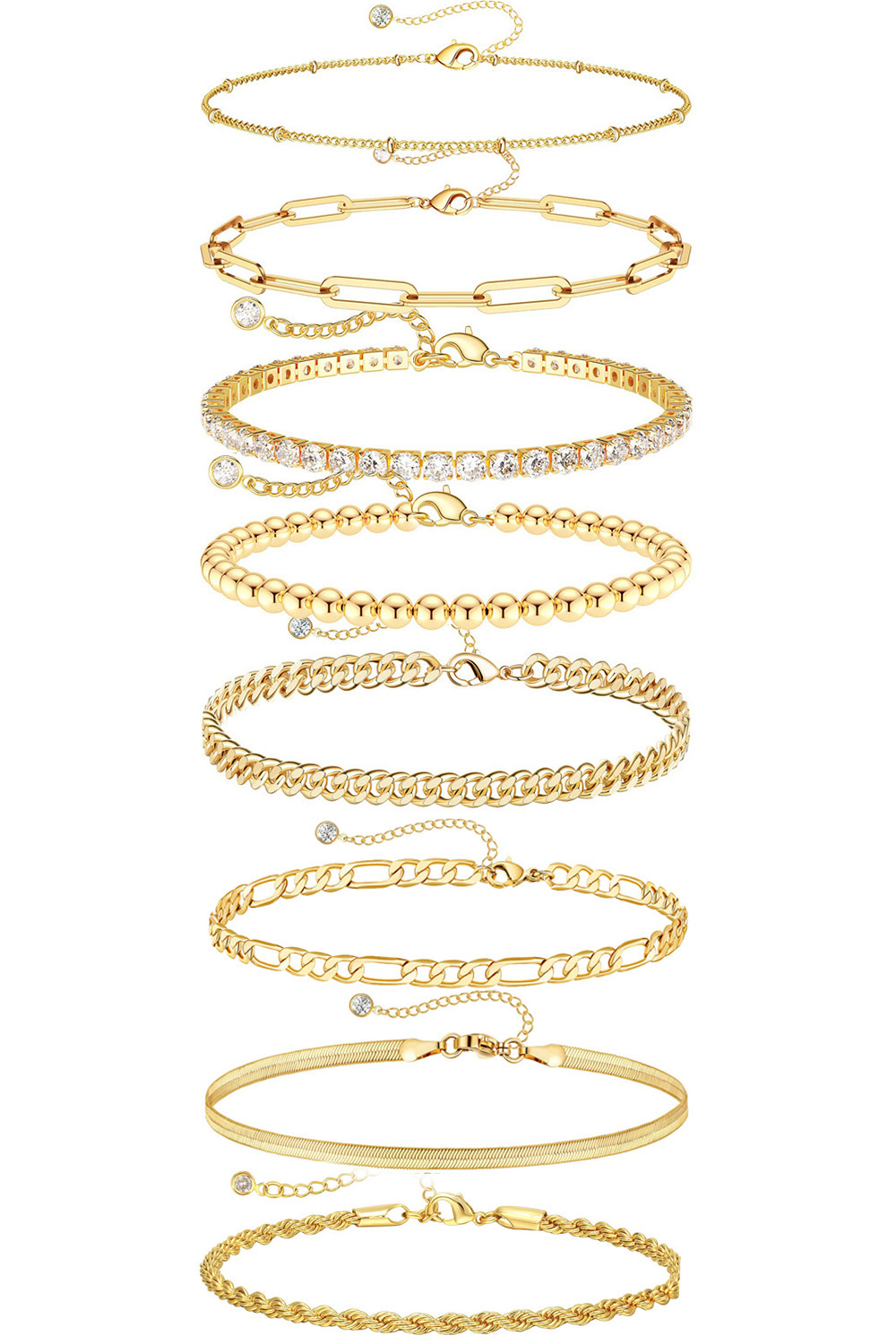 New Simple Electroplated Simple Paperclip Chain Cuban Chain Bead 5-Piece Bracelet Set Hand Jewelry
