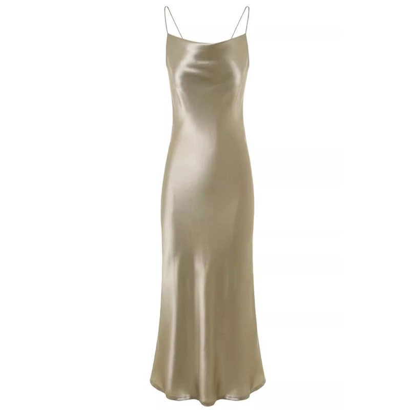 Strap acetate satin halter backless dress women spring and summer hip-hugging celebrity style fishtail skirt long skirt