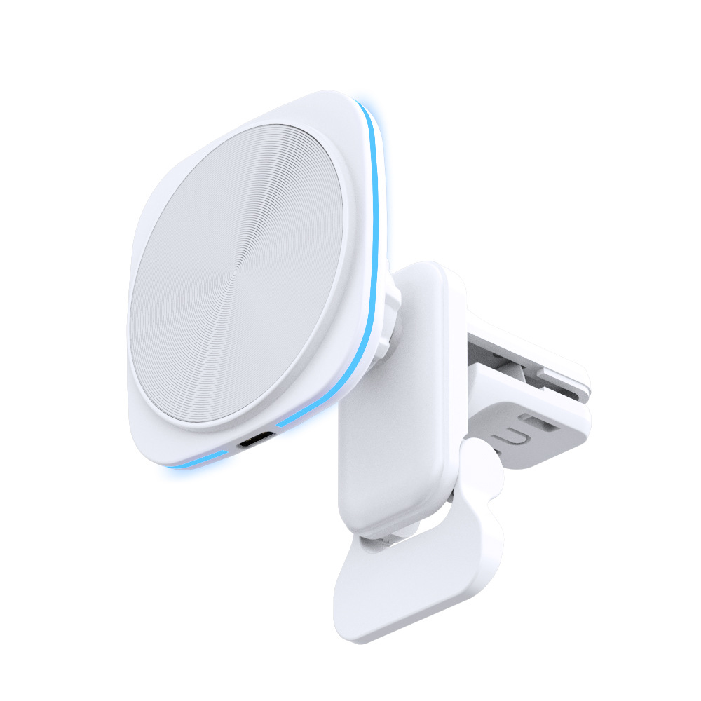 RGB light car magnetic wireless charger, suitable for Apple 12-15 car air vent mount fast charger