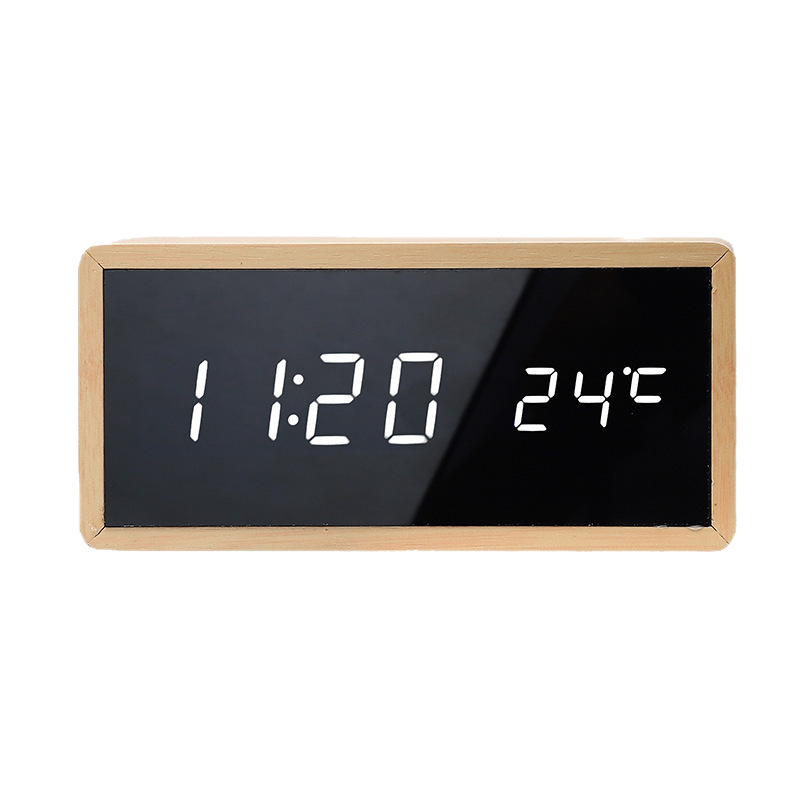 Colorful mirror clock, LED wooden clock, wooden digital clock, LED electronic clock, temperature clock, electronic alarm clock