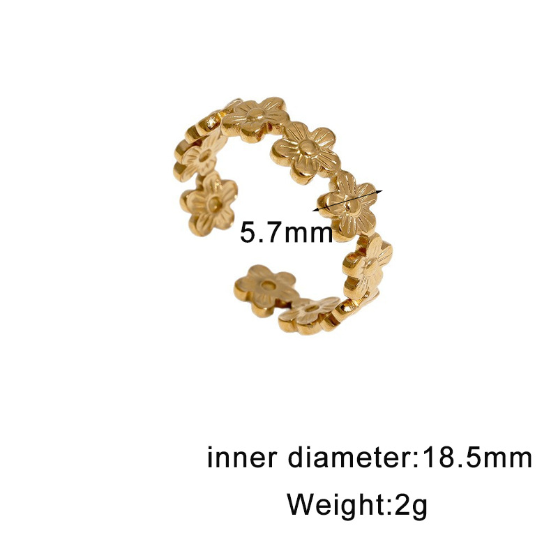 Full row daisy stainless steel open ring 18K gold-plated fresh youthful adjustable ring
