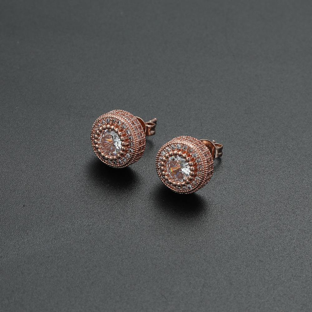 Earring women's copper couple round full zircon hip-hop earring men's women's earring