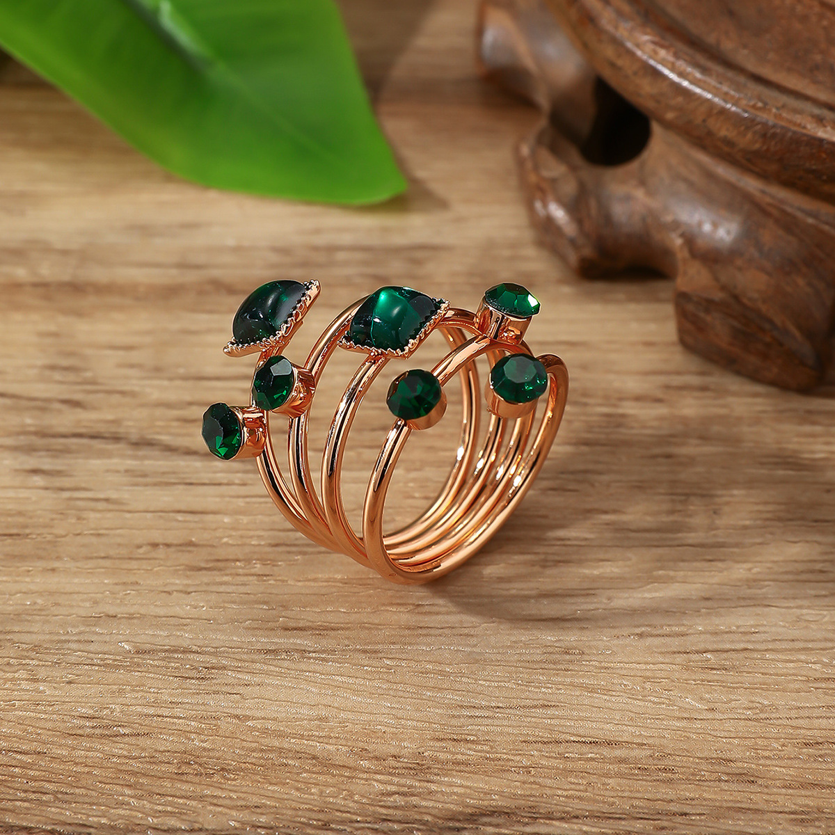 Crystal gemstone ring exaggerated large spring ring original single accessory