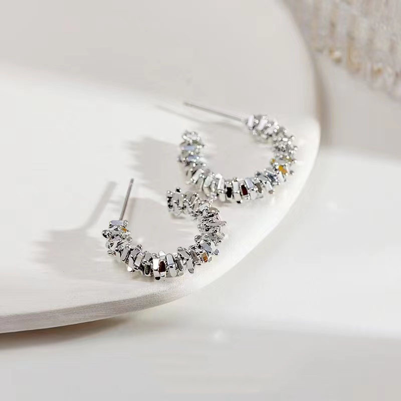 S925 silver needle cauliflower metal ear hoop women ear studs small earrings ear accessories