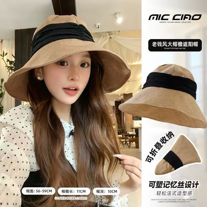 Summer New Outdoor Quick-Dry Hiking Hat for Women, Drawstring Sun Protection Fisherman Hat, Denim Hat, Face Slimming, Embroidered Basin Hat