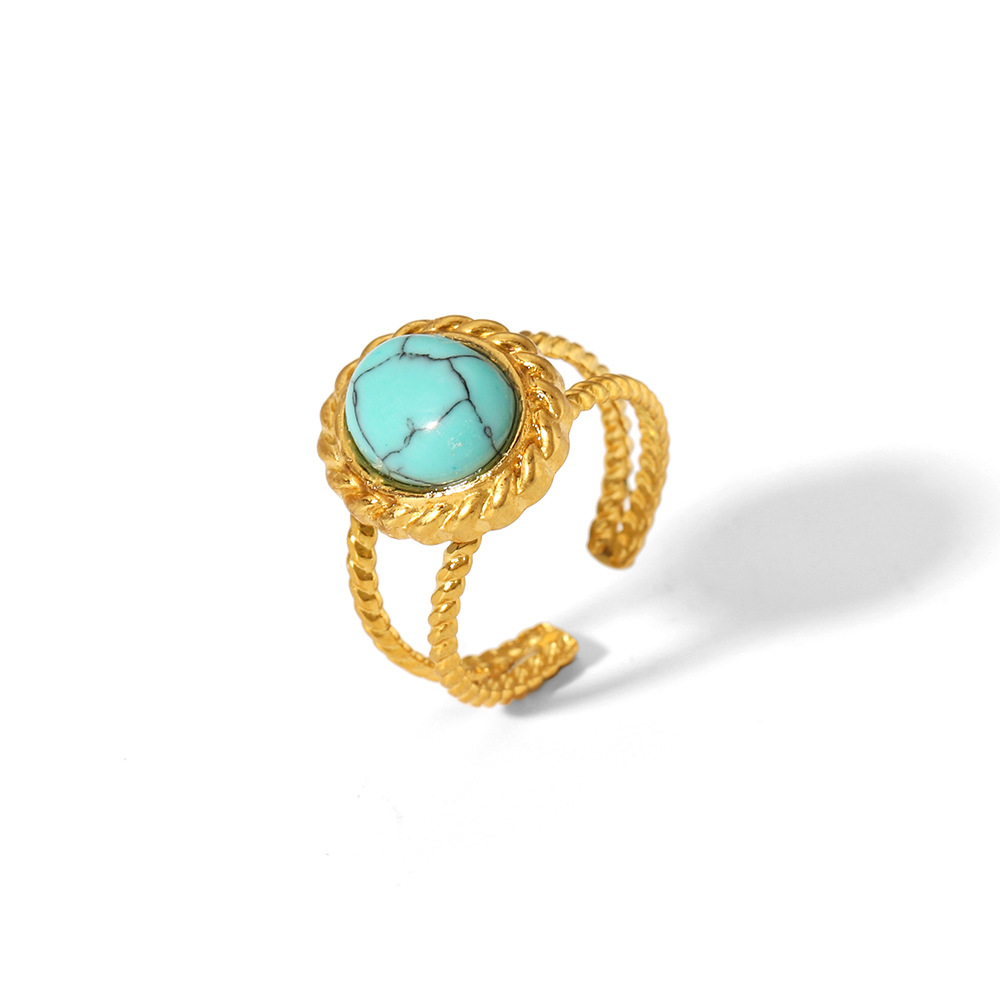Wind turquoise ring women open ring 18k gold plated stainless steel ring finger ring
