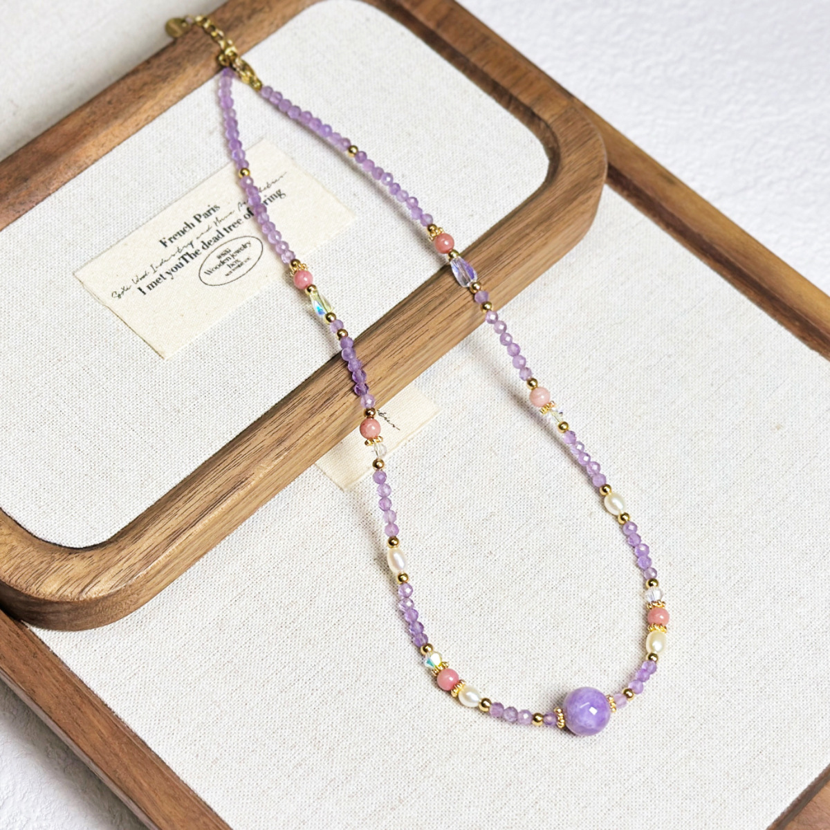 New Ethnic Contrast Color Natural Stone Beaded Necklace Small Geometric Pendant Collarbone Chain Sweater Chain