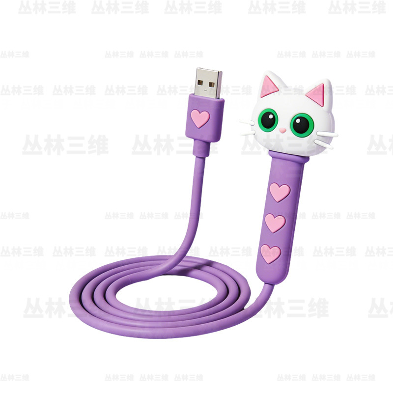 Custom Cartoon Data Cable Soft Plastic 3D Plush Kitten Shape Charging Cable Corporate Souvenir Bulk Custom