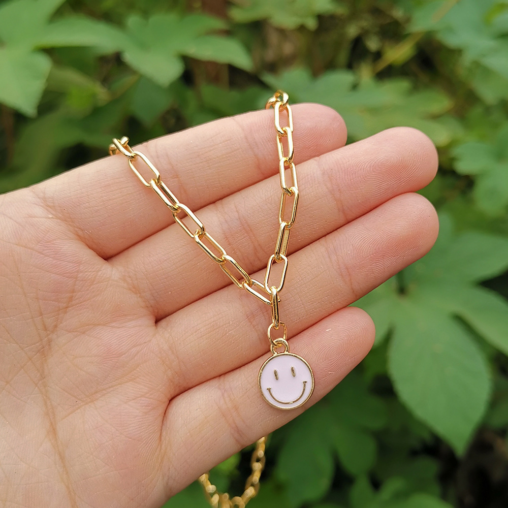 Cartoon Alloy Oil-Drop Smiley Face Jewelry New Necklace Simple Multicolor Size Choker