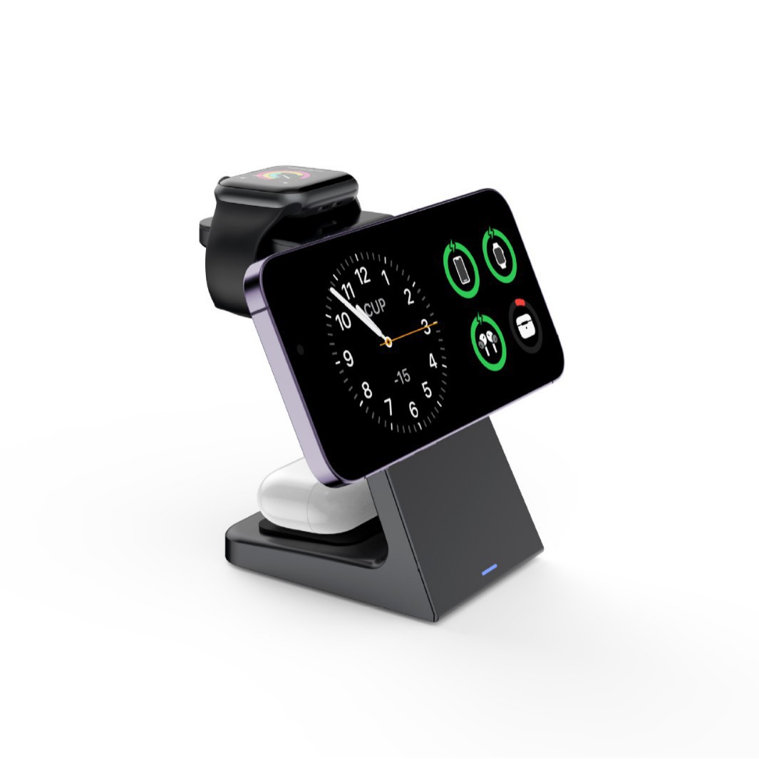 Three-in-one magnetic wireless charger compatible with Apple watch phone desktop charger 15W fast charging charging stand