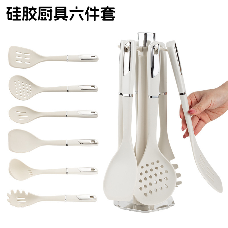 Silicone kitchen utensil 7-piece set household hanging rack cooking spatula soup spoon kitchen cooking spatula spoon set utensil