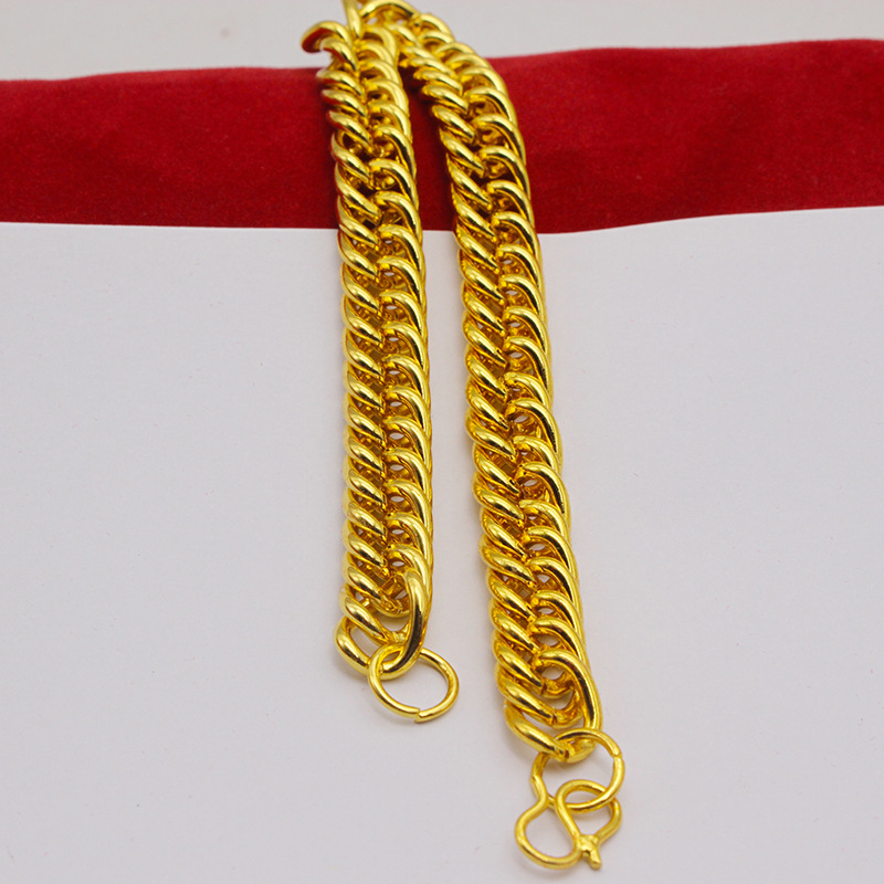 6/9/12mm men's and women's gold bracelet alloy gold-plated NK bracelet flat bold side Cuban bracelet long-lasting non-fading