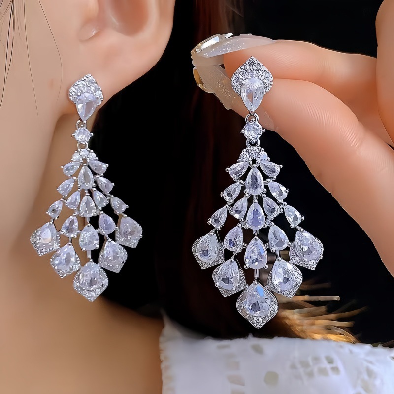 Waterdrop full rhinestone earrings women six-color long tassel ear drop new exquisite ear studs ear accessories