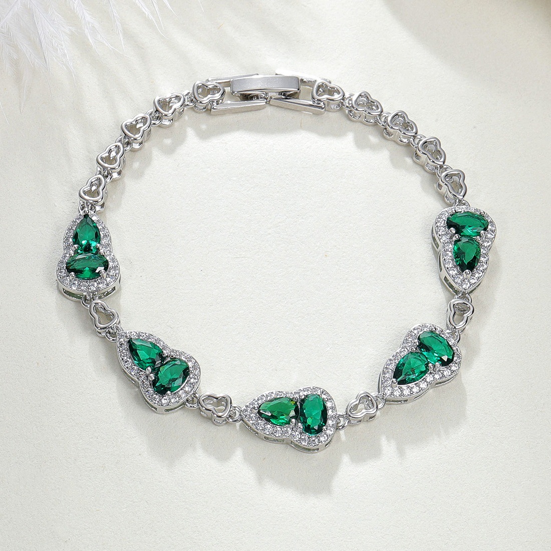 New Light Sea Blue Spinel Inlaid Gourd Bracelet New Chinese Style Colorful Gemstone Synthetic Ruby Green Nano Bracelet
