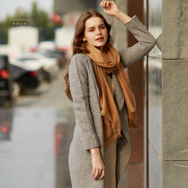 Inner Mongolia 80s plain color women's wool scarf autumn and winter warm solid color shawl neck warmer two-in-one