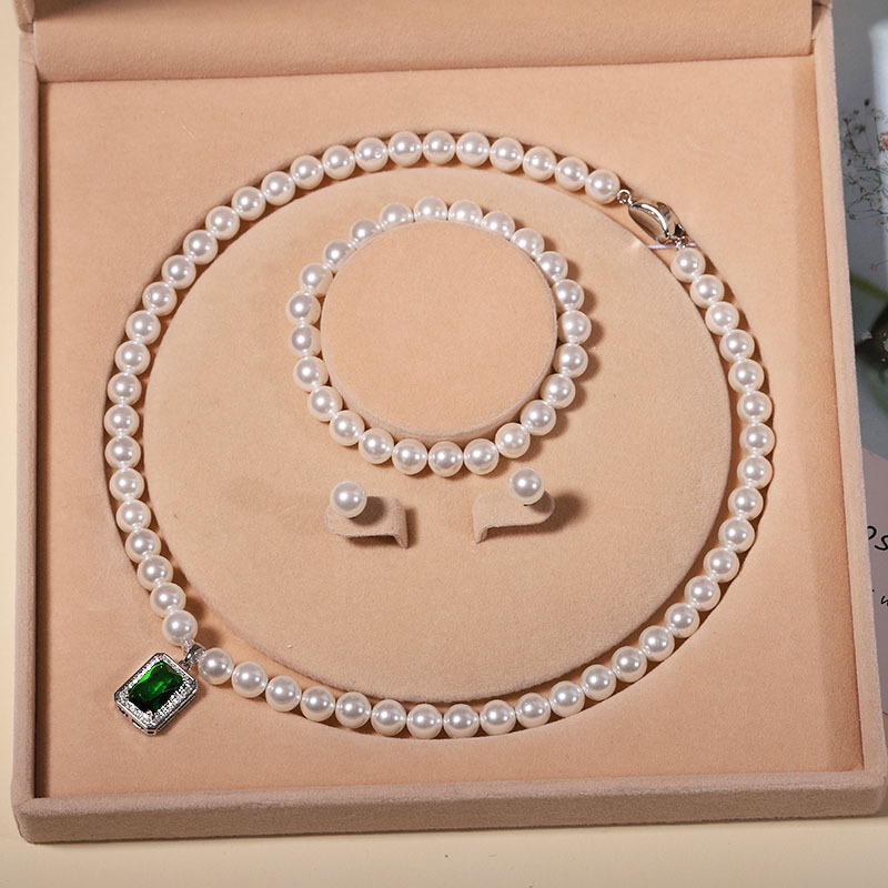 Natural Shell Bead Pearl Necklace Pearl Necklace for Women Three-Piece Set Gift Box Accessories Mother's Day Gift