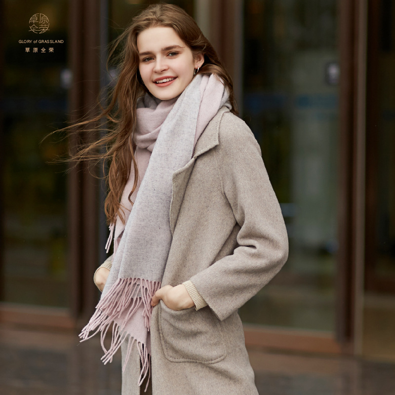 Inner Mongolia wool women's double-sided scarf autumn and winter color-blocked oversized shawl warm neck warmer two-in-one