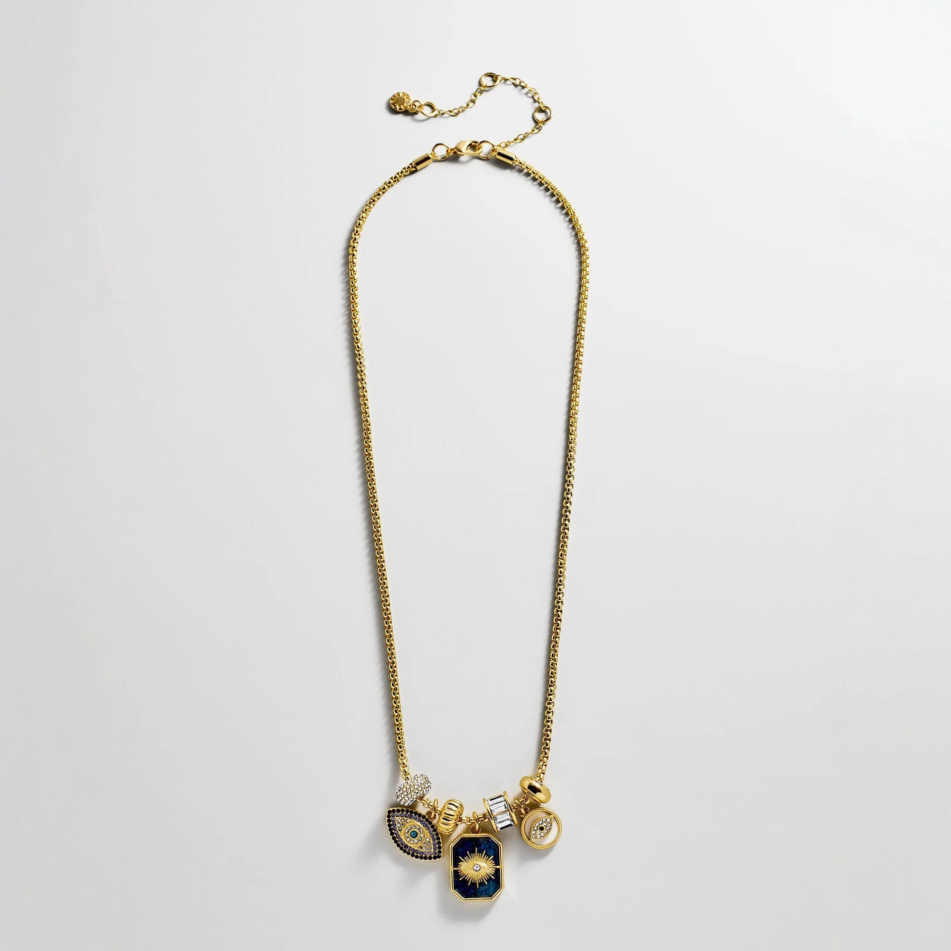 Gold Diamond Evil Eye Pendant Necklace Contrast Color Enamel Clavicle Chain