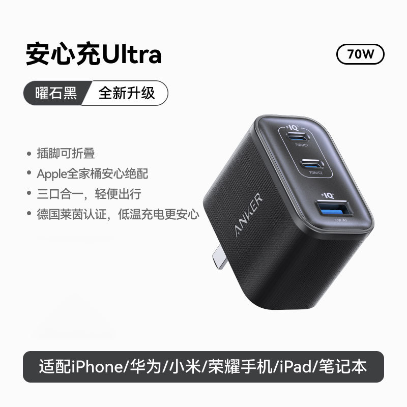 ANKER Anker Smart Display Ultra 70W Dual GaN Charger PD Fast Charging Multi-Port Charger A121A