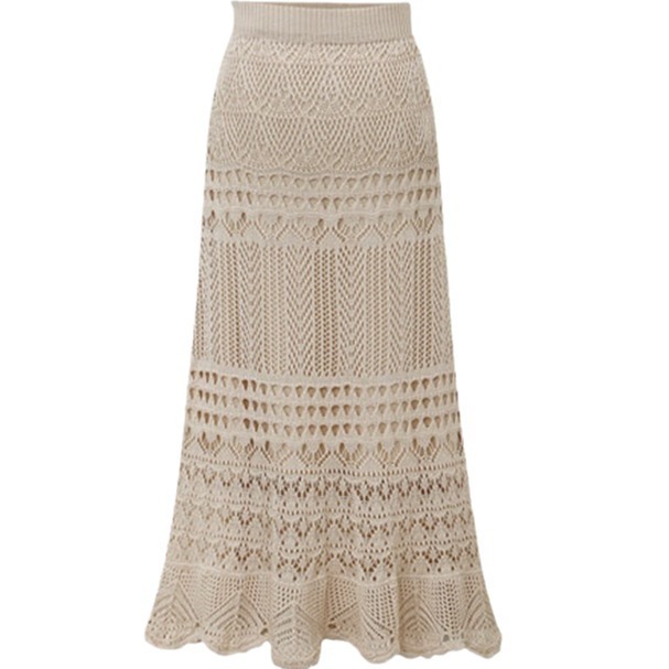 Skirt women spring and autumn 200 jin high waist loose plus size crochet hollow knit hip-hugging mid-length skirt women 90cm