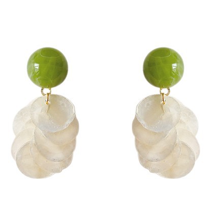 Summer new~Forest fresh natural shell silver-plated needle handmade earrings green earrings