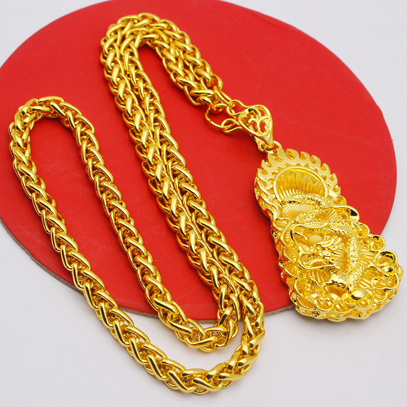 Live-streaming men's gold-plated large pendant necklace flame square dragon brand Guanyin Maitreya Buddha pendant jewelry