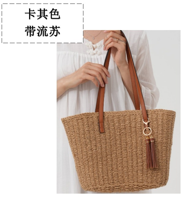 New Fringe Straw Bag Single Shoulder Basket Woven Bag Women's Bag Large Capacity Handheld Tote Bag Vacation Beach Bag