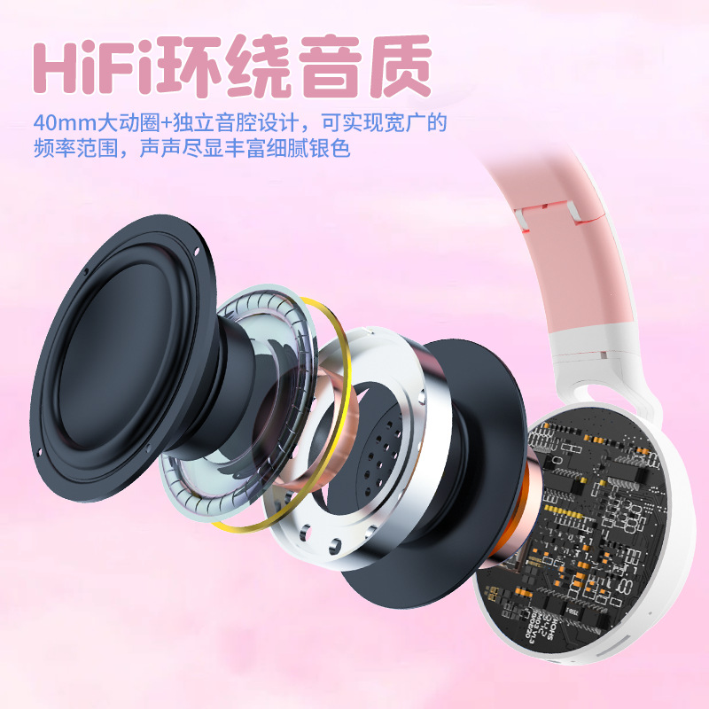 Headband Wireless Bluetooth Cat Ear Headphones Music Phone Computer Girl Cute Light Gaming E-sports Earphone