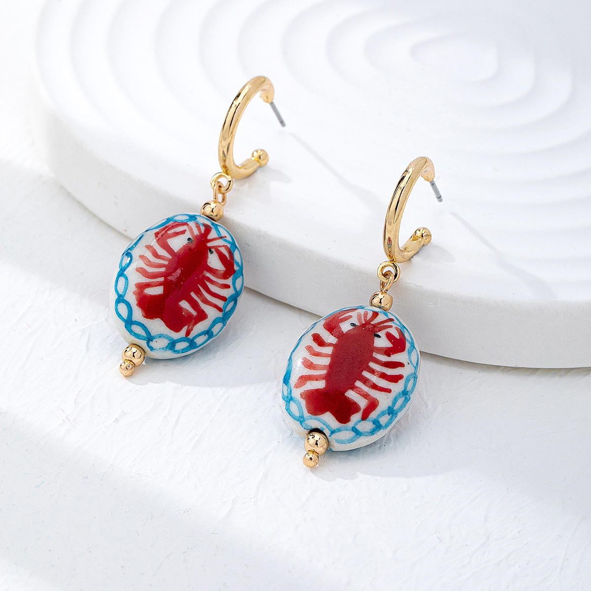 Qingdao Daiwei Accessories 1 Pair Summer Ceramic Printed Lobster Crab Fruit Pendant Women's Earrings