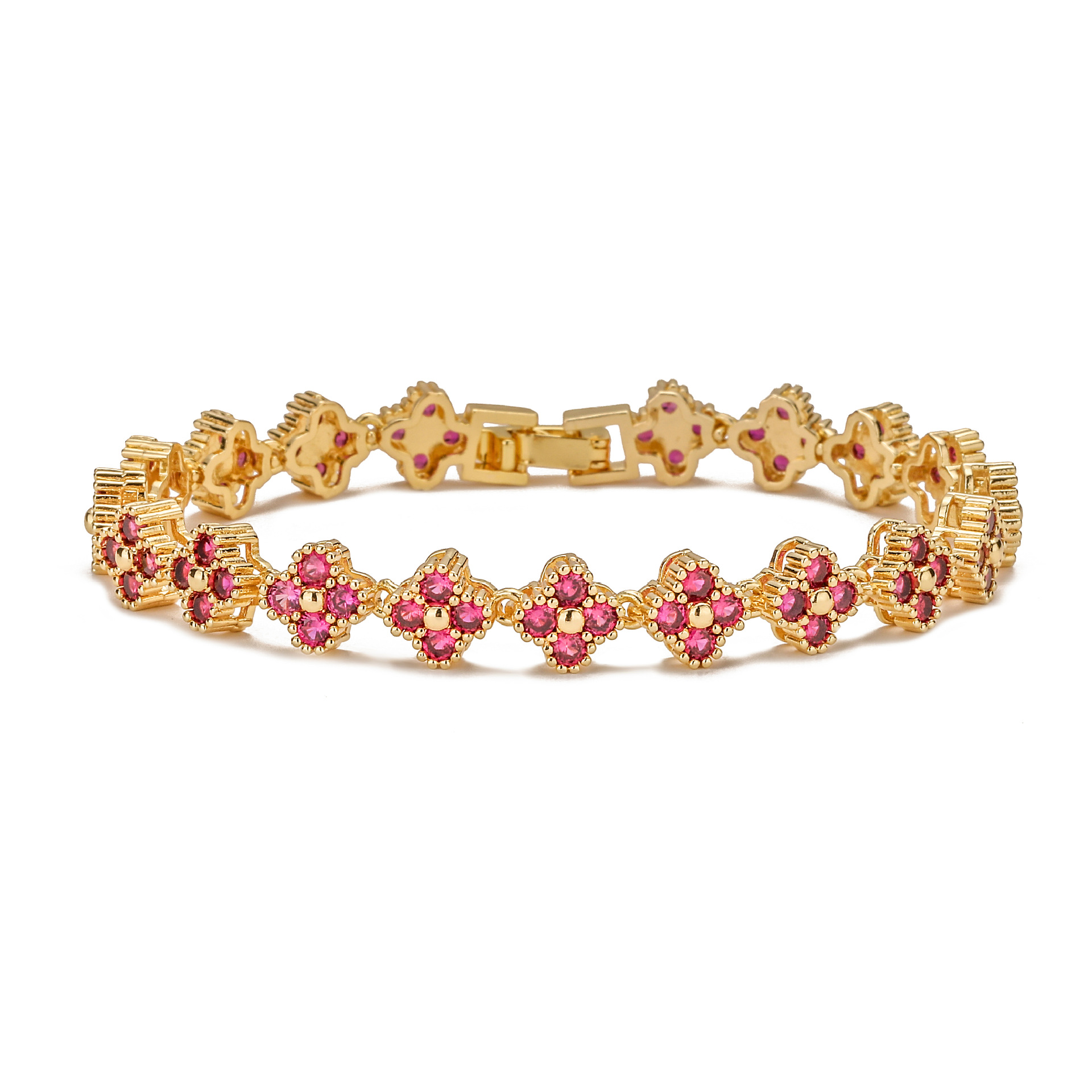 金色玫红钻手链