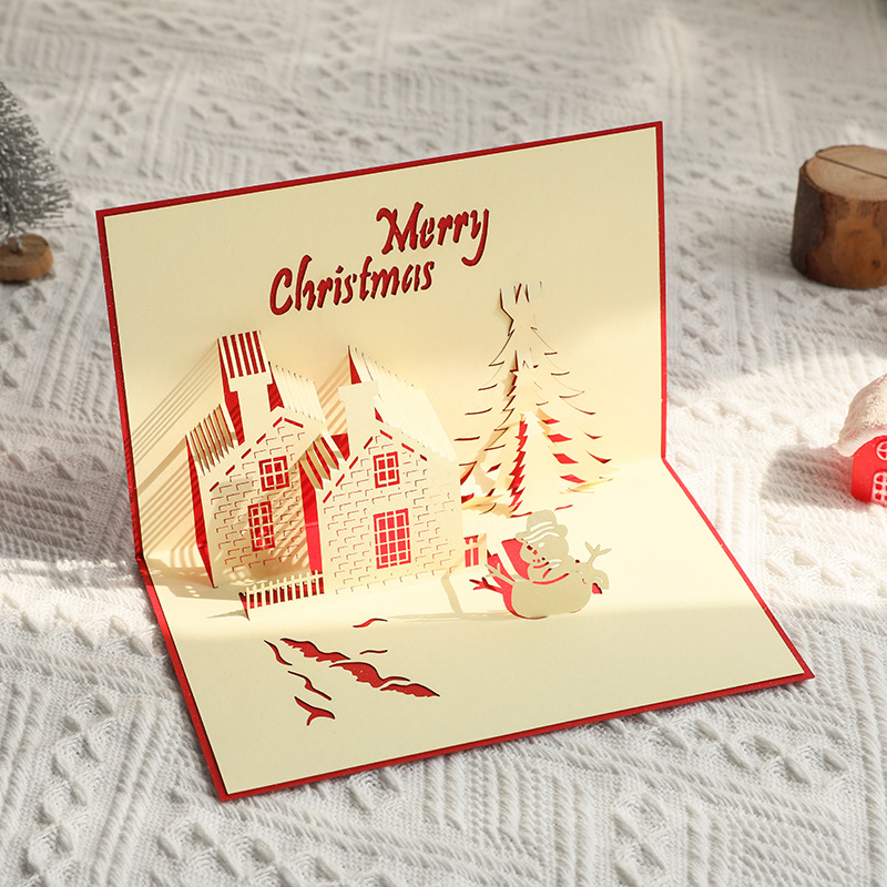 Paper Carving 3D Christmas Card Handmade Greeting Card Holiday Card Christmas Castle Message Card