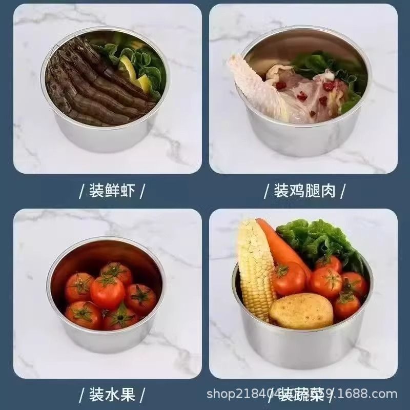 No coating 304 stainless steel round fresh-keeping box food-grade sealed leak-proof refrigerator storage box durable non-rusting