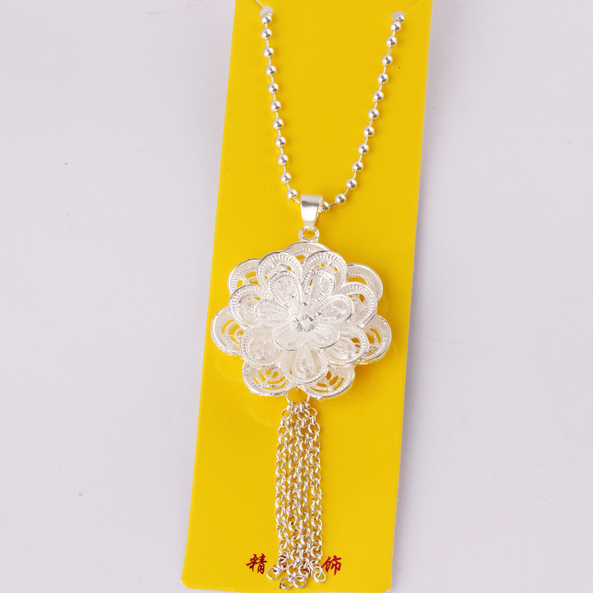 Ethnic style Miao silver sweater chain women butterfly peacock flower long necklace set exhibition imitation silver jewelry
