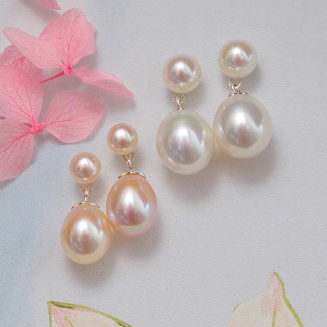 Natural freshwater real pearl earrings 925 silver素银 earrings princess one multi-wear detachable pink