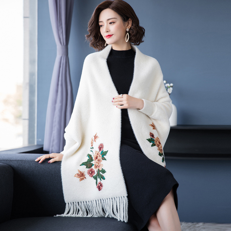 Imitation Mink Embroidery Qipao Shawl Outer Cardigan Women Ethnic Style Mother Red Dress Sleeve Cape Cape Coat