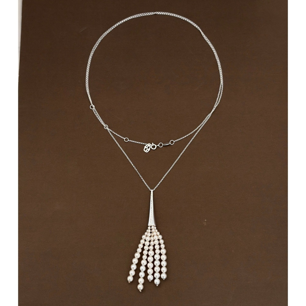Long broom pearl tassel necklace and earrings, spring and summer imitation Swarovski pearl zircon ear studs, sweater chain