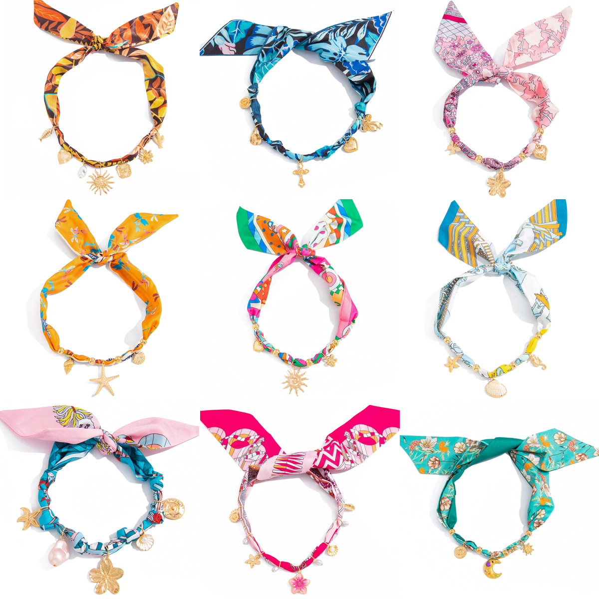 Accessories Colorful Printed Scarf Choker Necklace Ocean Series Starfish Butterfly Pendant Necklace