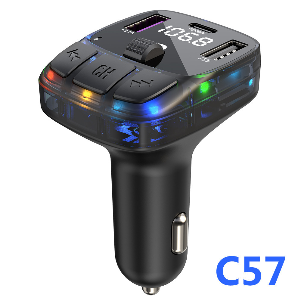 New C57 Car MP3 Player Ambient Light Effect PD30W Fast Charge Bluetooth Hands-free FM Transmitter Car MP3