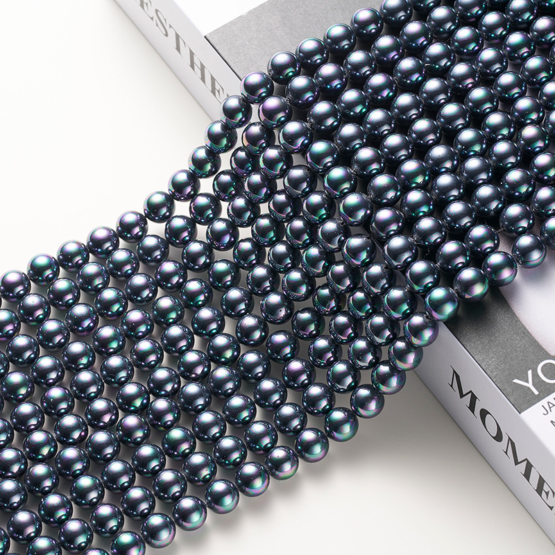 10mm【40颗/条】 · 五彩黑【贝珠工艺玻璃珠】